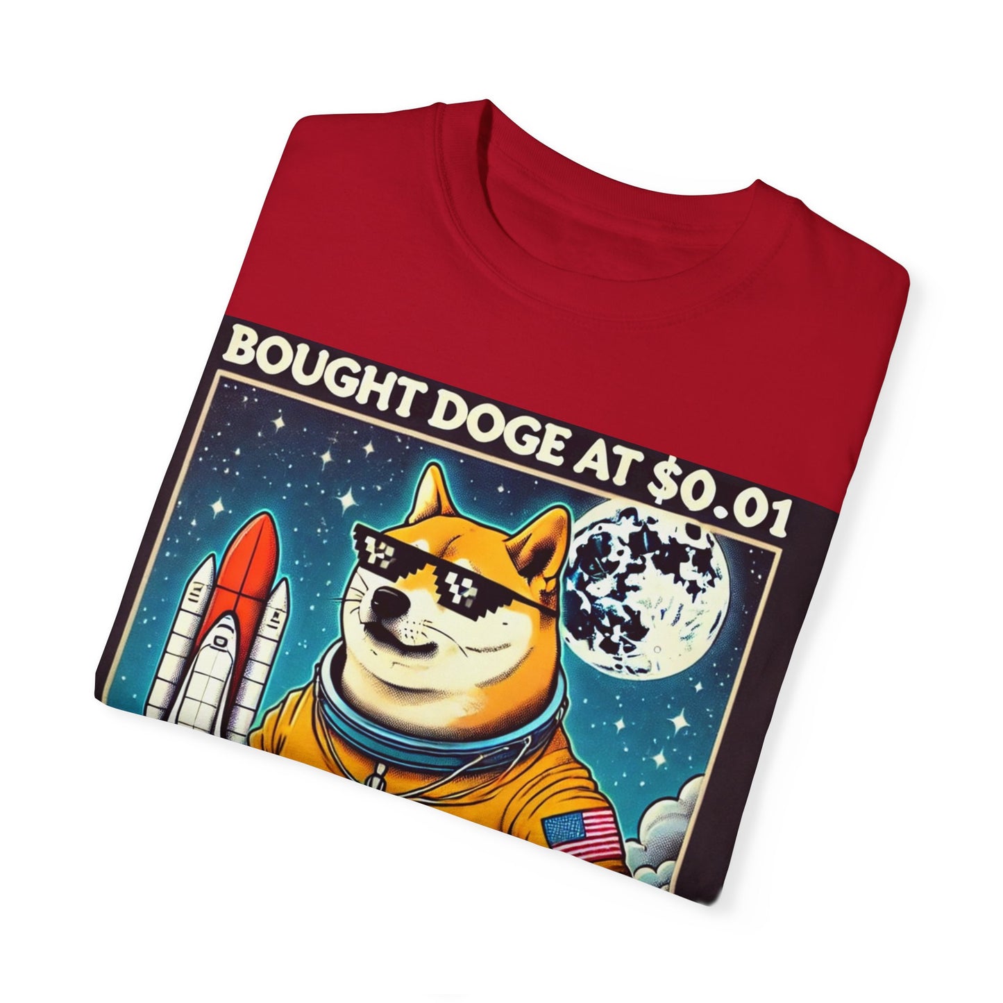 Astro Doge Unisex T-Shirt - "Bought Doge at $0.01, Still Holding to the Moon!"