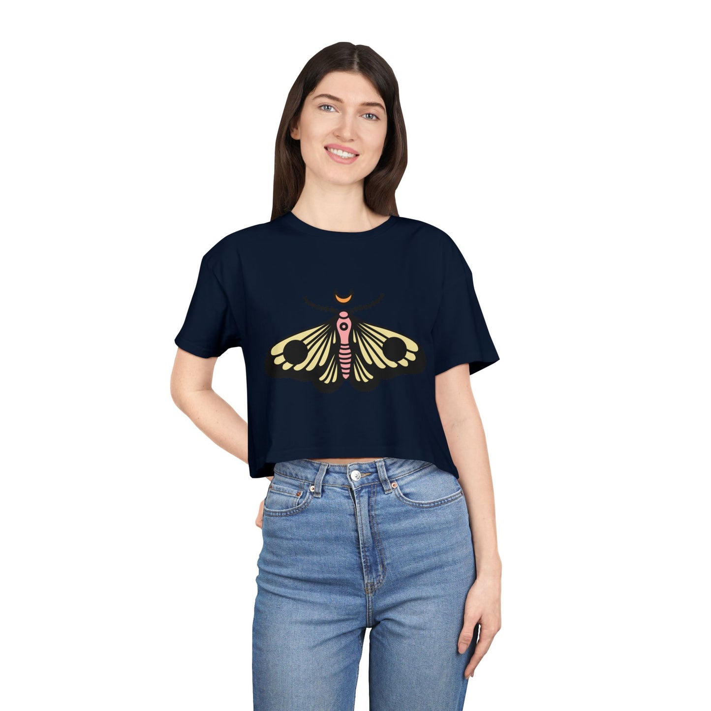 Bohemian Butterfly Women's Crop Tee - Stylish Summer Top