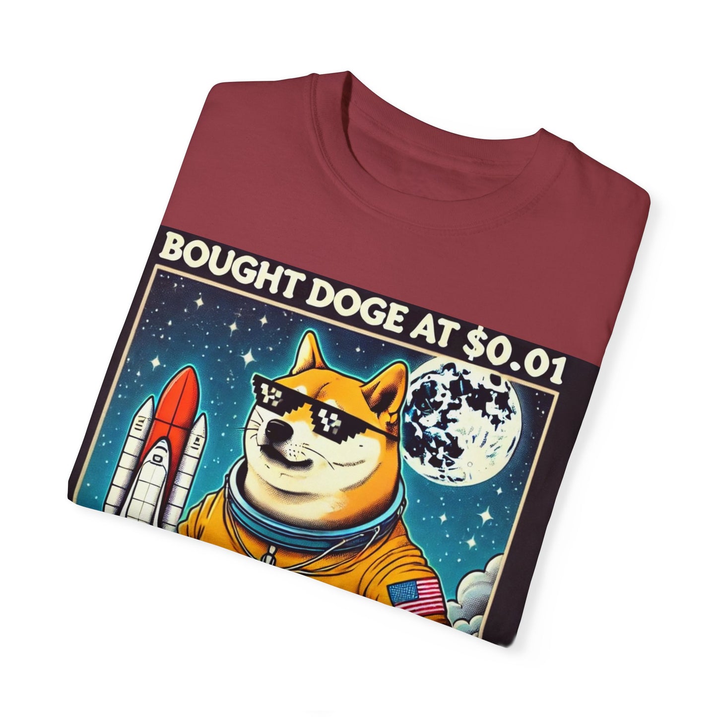 Astro Doge Unisex T-Shirt - "Bought Doge at $0.01, Still Holding to the Moon!"