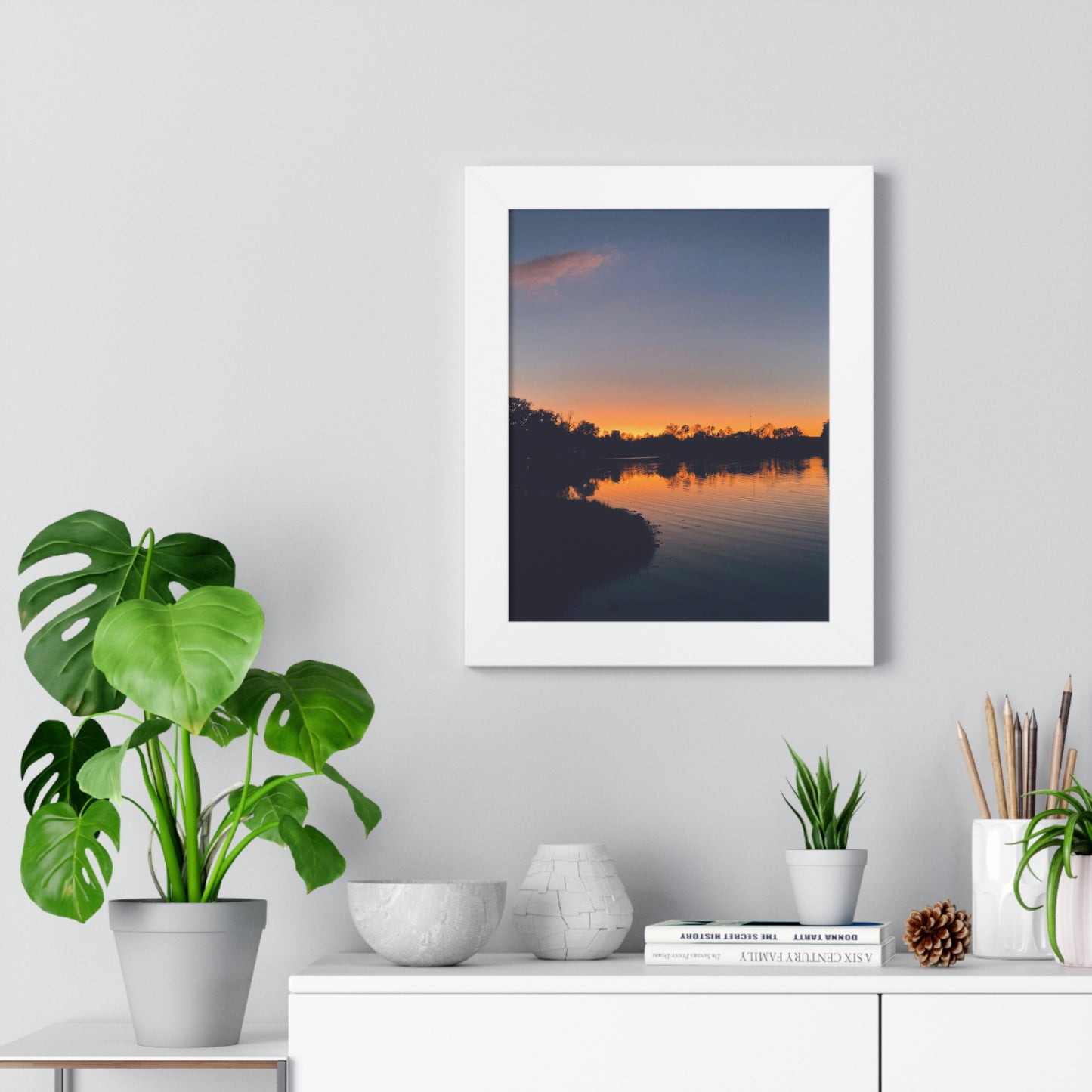 Vertical Poster - On the Lake at Dusk Framed Wall Art Print