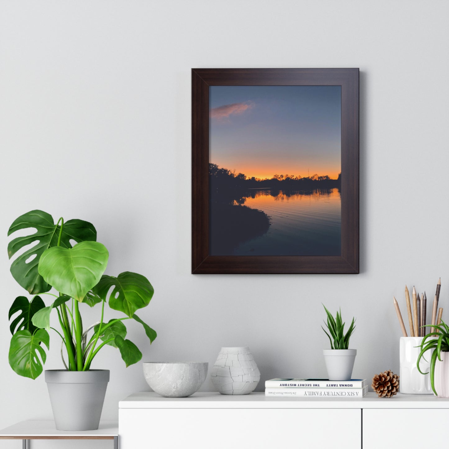 Vertical Poster - On the Lake at Dusk Framed Wall Art Print