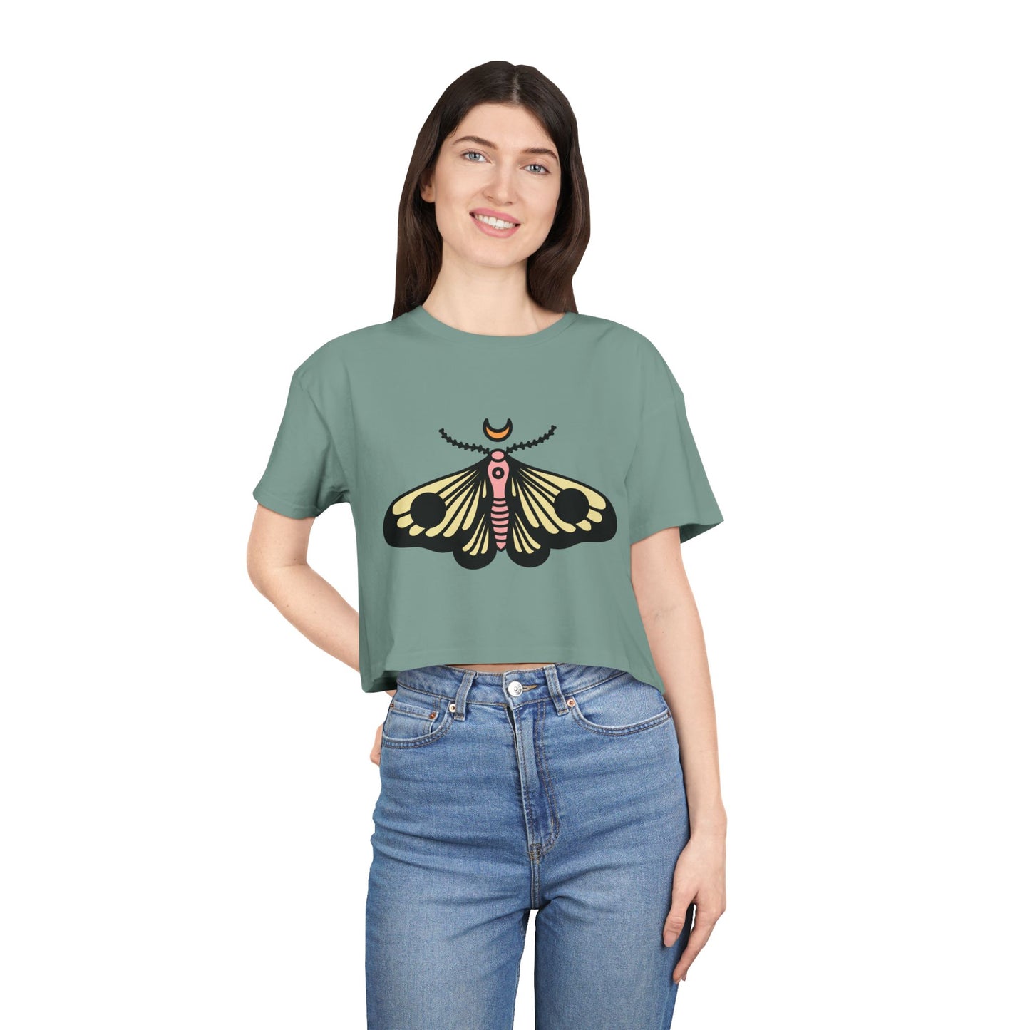 Bohemian Butterfly Women's Crop Tee - Stylish Summer Top