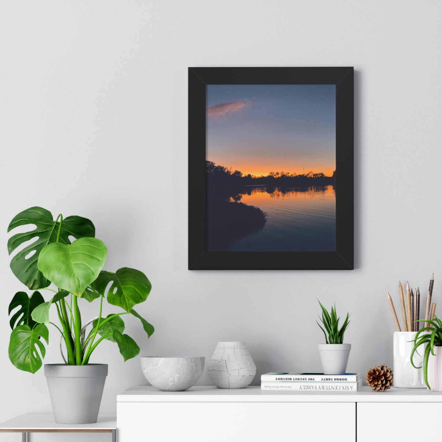 Vertical Poster - On the Lake at Dusk Framed Wall Art Print
