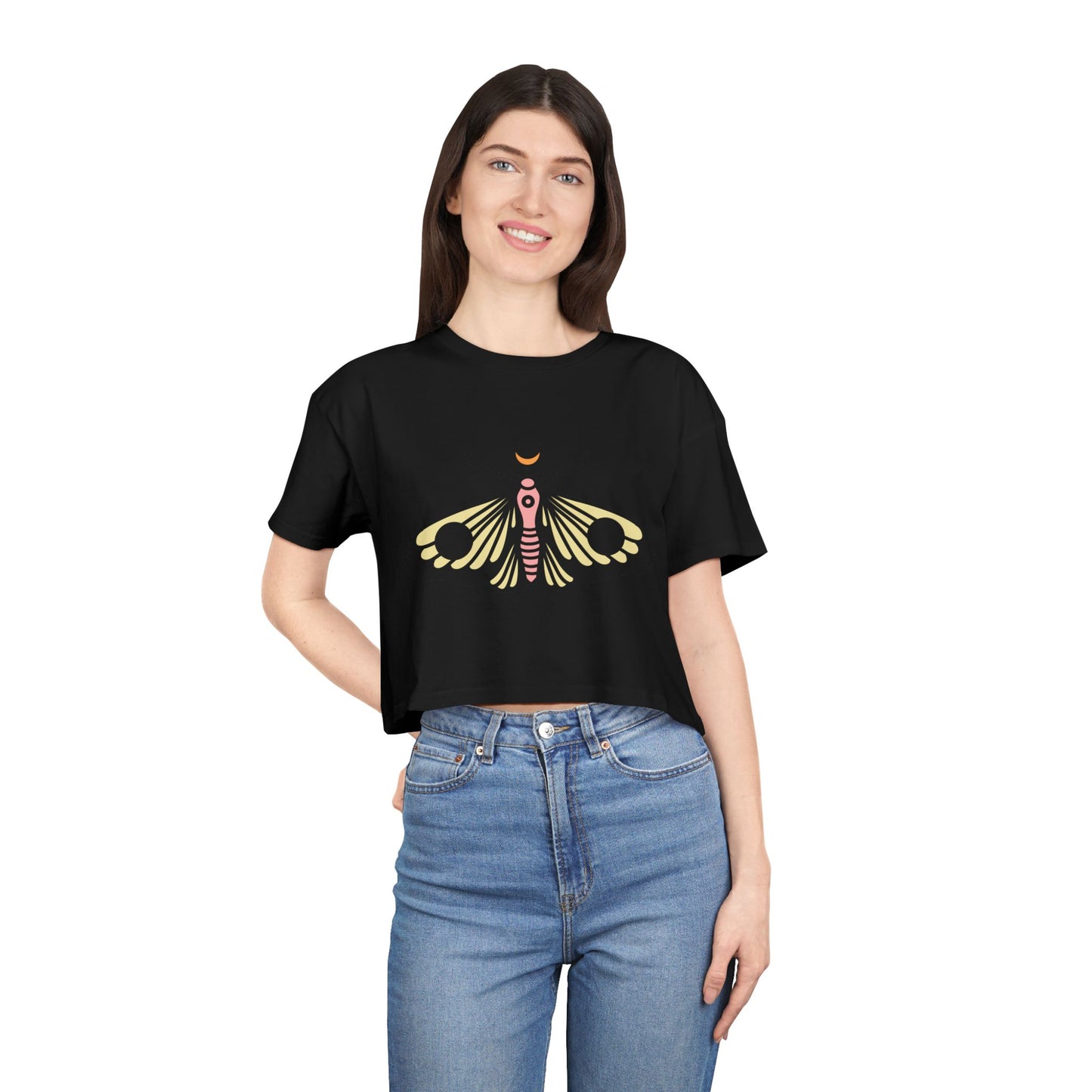 Bohemian Butterfly Women's Crop Tee - Stylish Summer Top