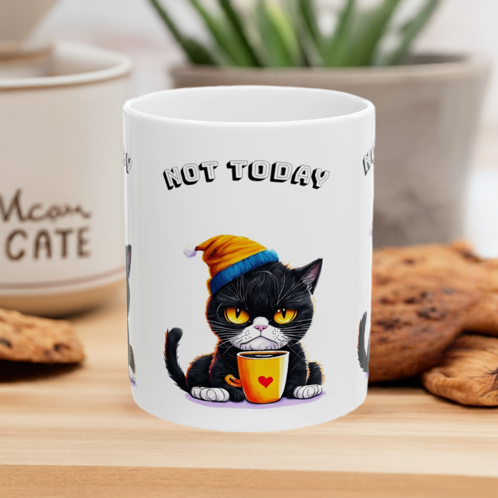 Cute Cat Ceramic Mug - "Not Today" Design - Perfect Gift for Cat Lovers