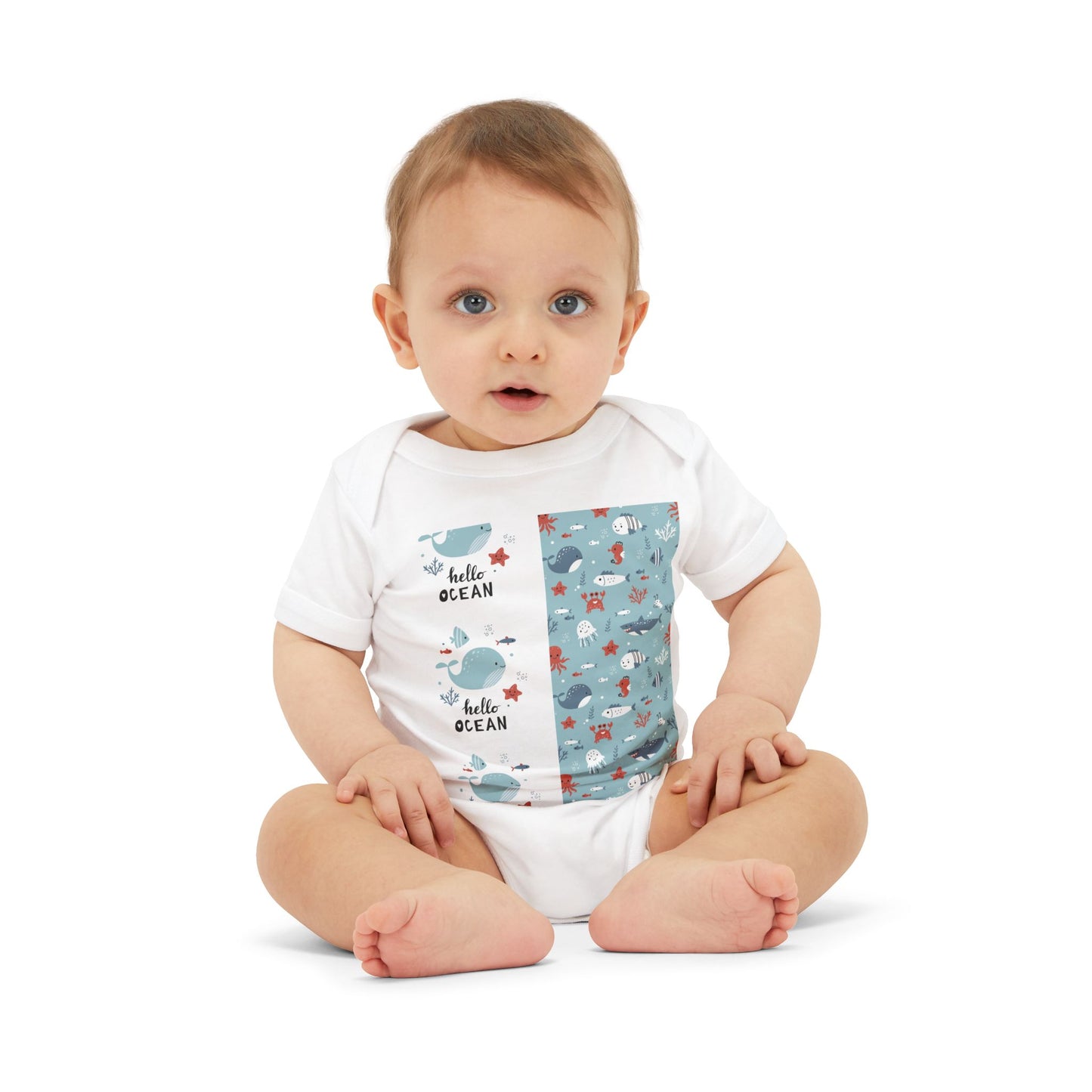 Hello Ocean Baby Onesie - Cute Infant Jersey with Marine Life Design