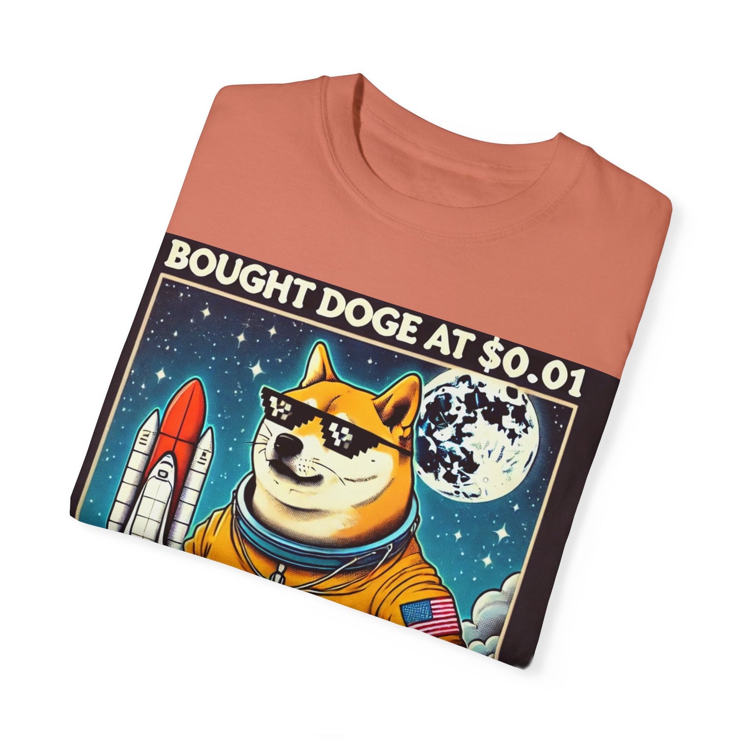 Astro Doge Unisex T-Shirt - "Bought Doge at $0.01, Still Holding to the Moon!"