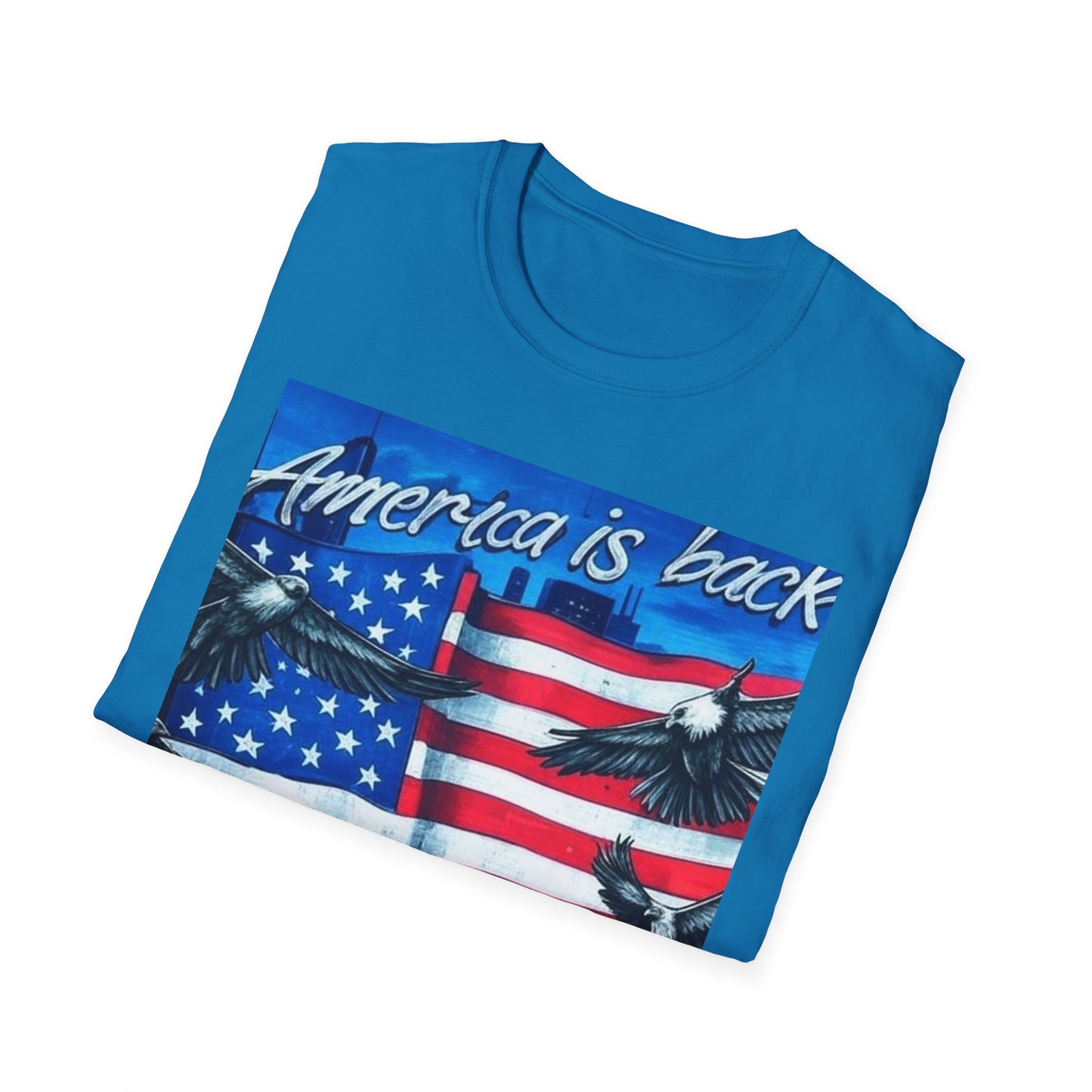 America is Back Unisex Softstyle T-Shirt - Patriotic Graphic Tee for Independence Day, Memorial Day, and Everyday Wear