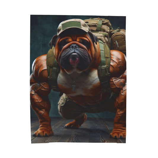 Muscular Bulldog Velveteen Plush Blanket - Cozy Dog-Themed Home Décor