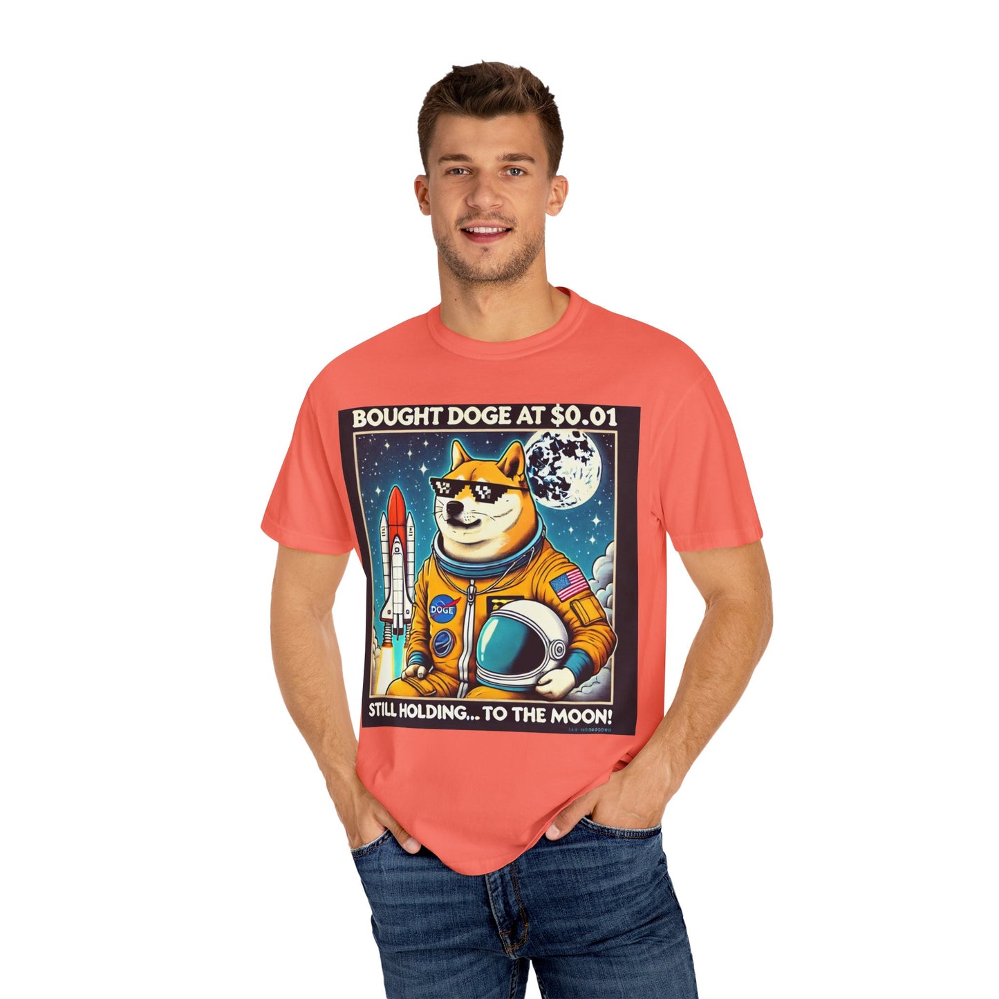 Astro Doge Unisex T-Shirt - "Bought Doge at $0.01, Still Holding to the Moon!"