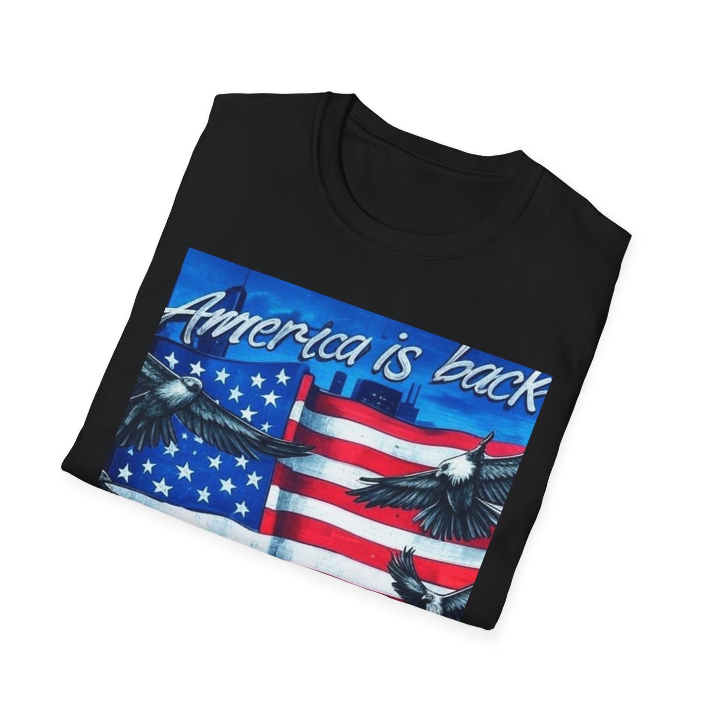 America is Back Unisex Softstyle T-Shirt - Patriotic Graphic Tee for Independence Day, Memorial Day, and Everyday Wear