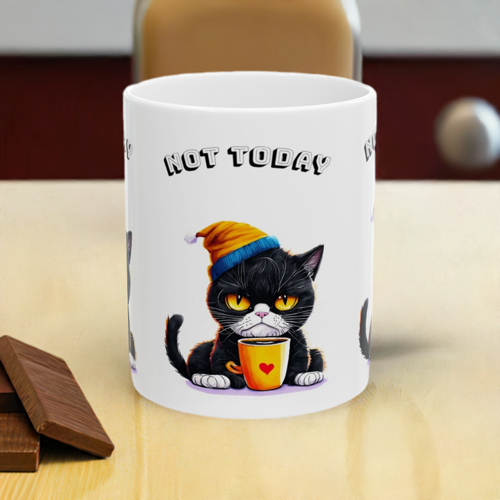 Cute Cat Ceramic Mug - "Not Today" Design - Perfect Gift for Cat Lovers